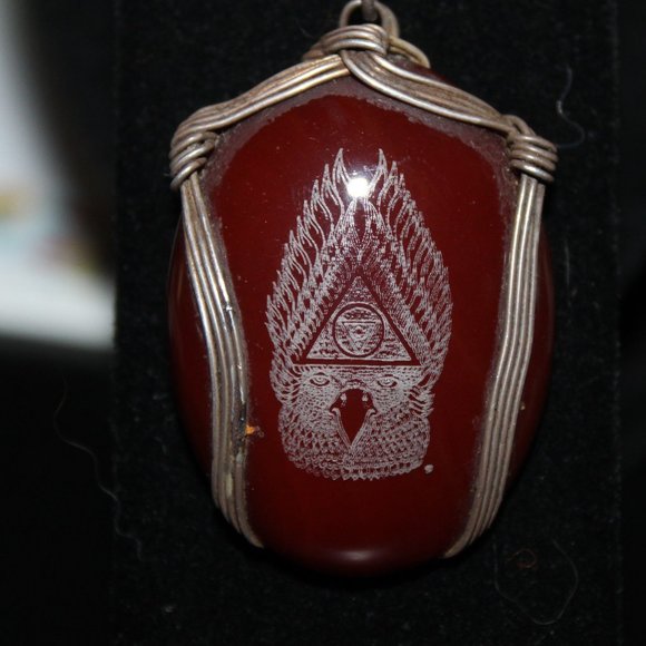 925, Tribal Necklace with etched agate, Eagle Wings, Handmade, wire wrapped - Picture 3 of 14